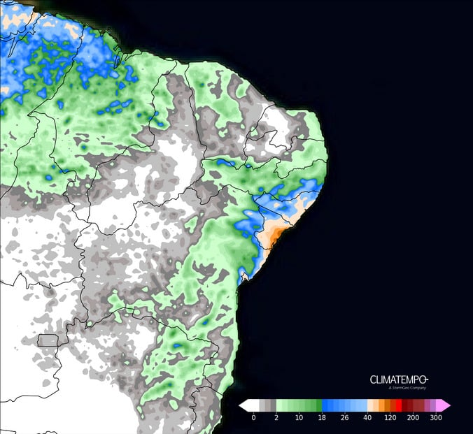 Figura 1- Acumulado de chuva previsto entre 13 de junho de 2025 e 16 de junho de 2025. Fonte: Climatempo.
